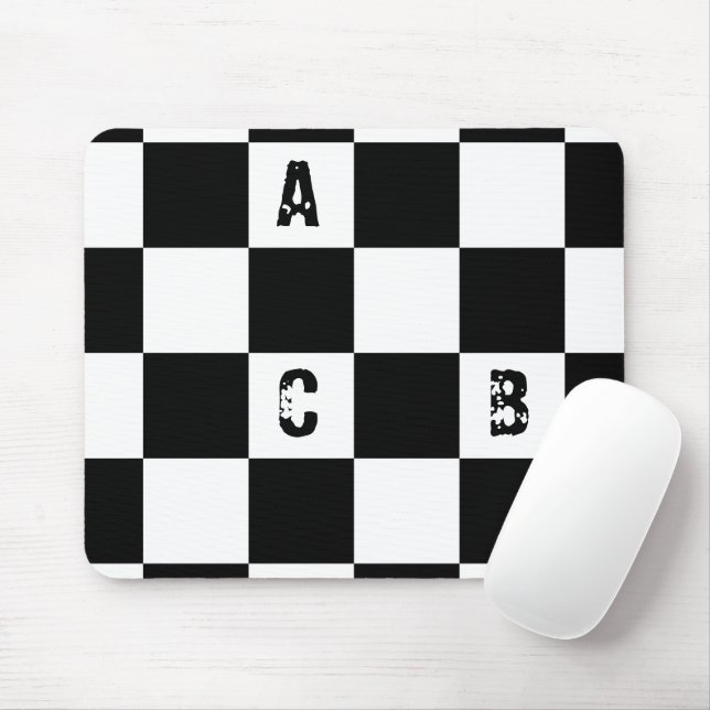 Modern Checkered black and white Alphabets Mouse Pad (With Mouse)
