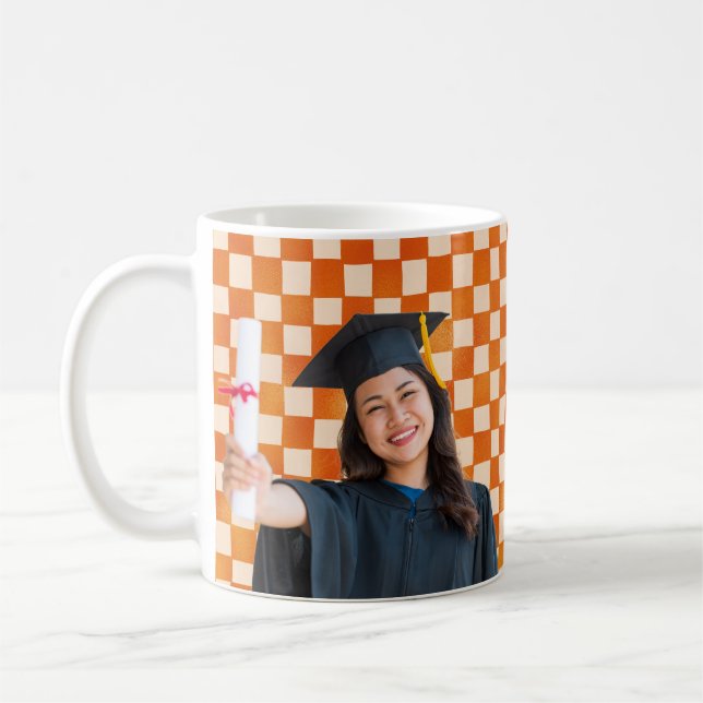  Modern Checkered Custom Portrait Photo Graduation Coffee Mug (Left)