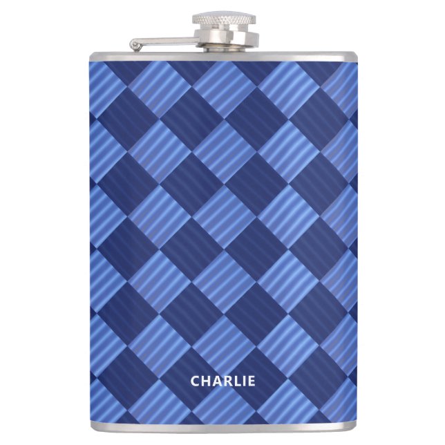 Modern Checkered Geometric Design With Name Flask (Front)