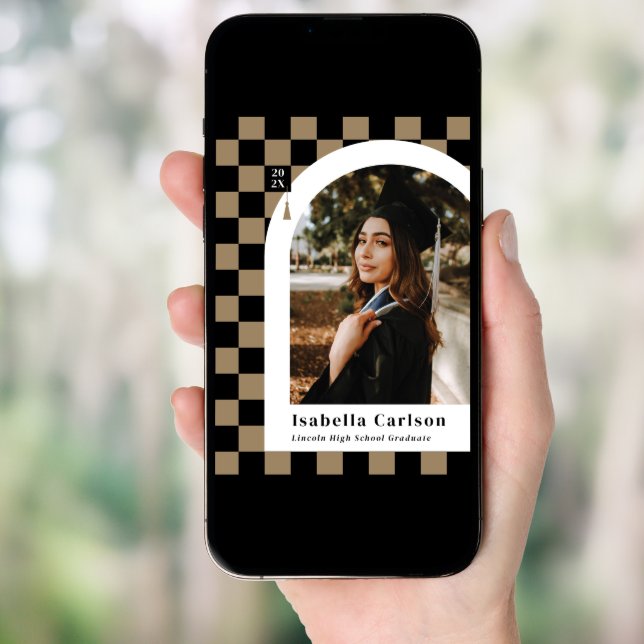 Modern Checkered Graduation Announcement & Invite (Front Digital)