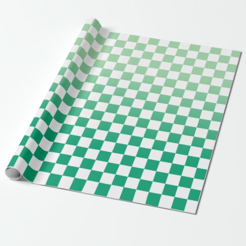 Modern Checkered Green Gradient and White Pattern Wrapping Paper