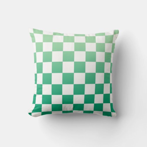 Modern Checkered Green Gradient White Pattern Throw Pillow