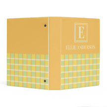 Modern Checkered Green Yellow Orange Monogram Name