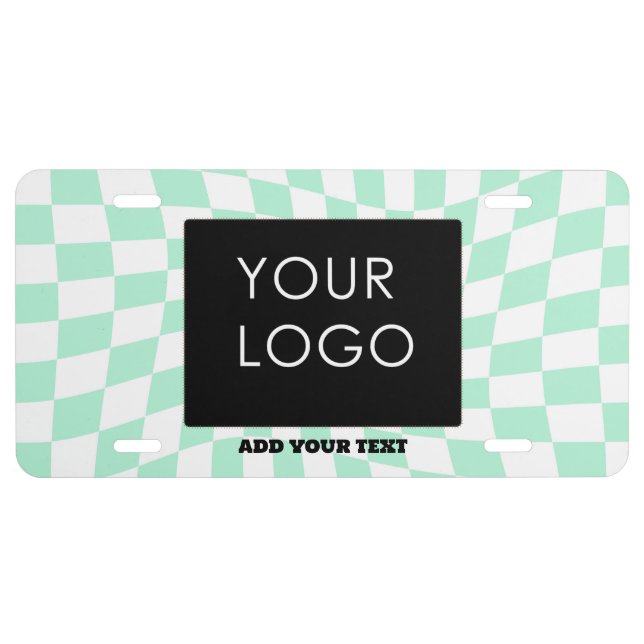 Modern Checkered Mint Customizable Company Logo    License Plate (Front)