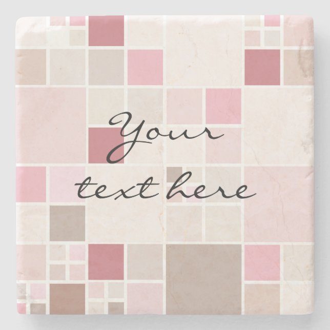 Modern Checkered Mosaic Pastel Pink Stone Coaster (Front)