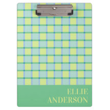 Modern Checkered Pastel Blue Green Lime Name