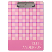 Modern Checkered Pastel Pink Purple Name