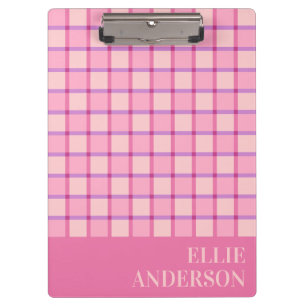 Modern Checkered Pastel Pink Purple Name Clipboard