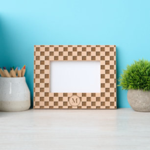 Modern Checkered Pattern Monogrammed Wooden Laser Engraved Frames