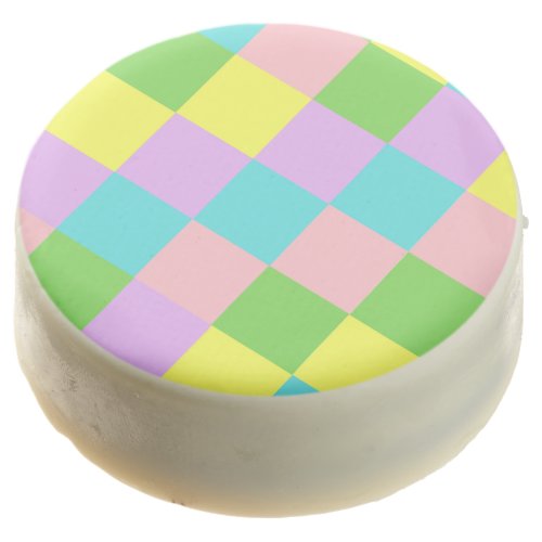 Modern Checkered Pattern Pink Purple Yellow Blue  Chocolate Covered Oreo