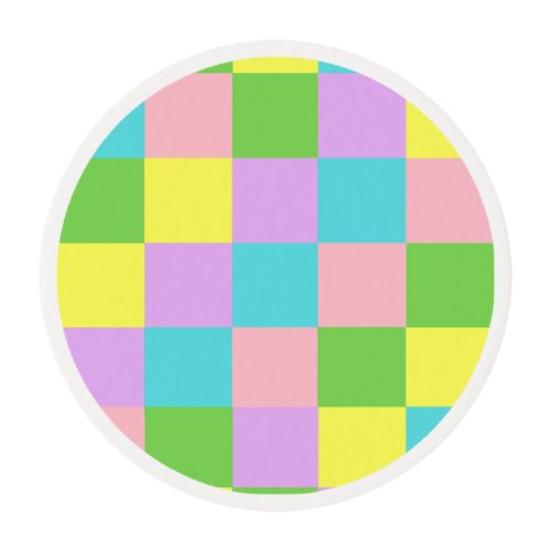 Modern Checkered Pattern Pink Purple Yellow Blue  Edible Frosting Rounds