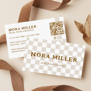 Modern Checkered Pattern Retro Influencer QR Code Business Card