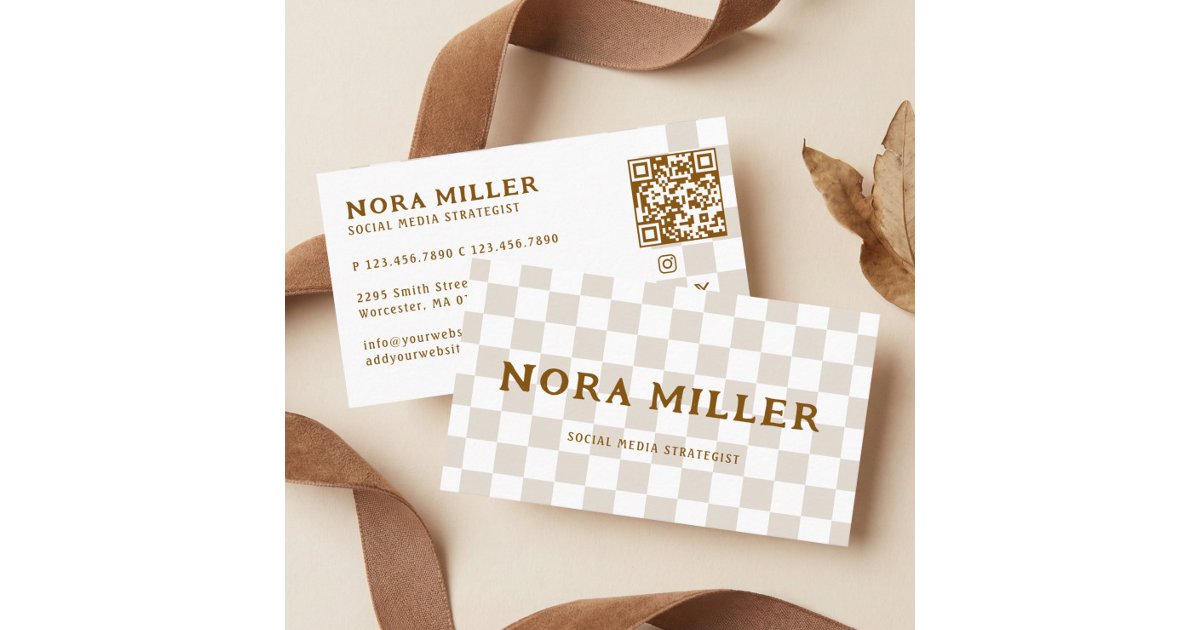 Modern Checkered Pattern Retro Influencer QR Code Business Card | Zazzle