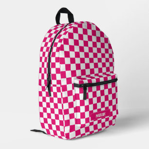 Modern Checkered Pink Pattern Custom Name Printed Backpack