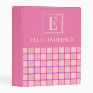 Modern Checkered Pink Purple Monogram Name Mini Binder