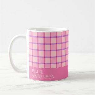 Modern Checkered Pink Purple Personalized Coffee Mug