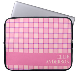 Modern Checkered Pink Purple Personalized Laptop Sleeve