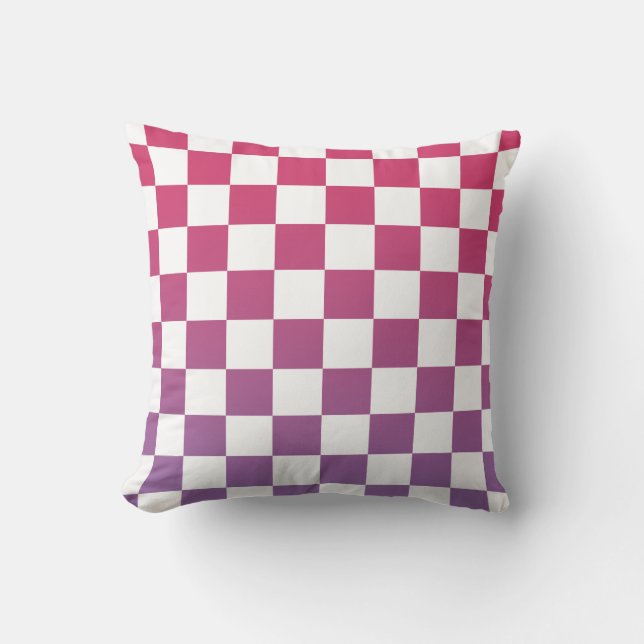 Modern Checkered Pink to Purple Gradient Pattern Throw Pillow (Front)