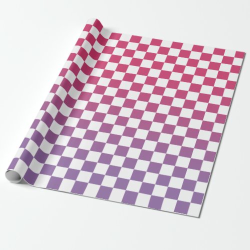 Modern Checkered Pink to Purple Gradient Pattern Wrapping Paper