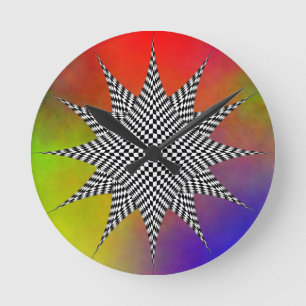 Modern Checkered Plasma by Kenneth Yoncich Round Clock