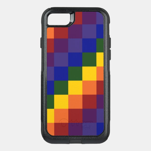 Modern Checkered Rainbow Blocks Otterbox iPhone Case (Back)