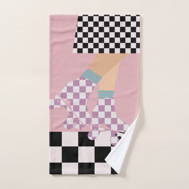 Modern Checkered Roller Skating Girl Art Checks   Hand Towel (Hand Towel)