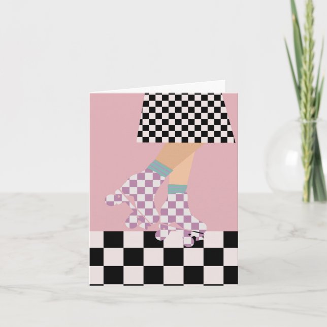 Modern Checkered Roller Skating Girl Art Checks    Invitation (Front)