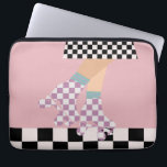 Modern Checkered Roller Skating Girl Art Checks   Laptop Sleeve<br><div class="desc">Roller skater girl in checks on skirt, and lilac checkers on quads, roller skating on checkerboard pattern disco floor. Perfect abstract legs roller skates art for roller derby babe, woman, girl. Lovable roller skates pattern design on home decor, mugs, wrapping paper, etc. Roller skates art illustration design gift for daughter,...</div>
