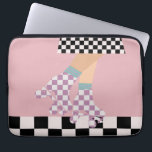 Modern Checkered Roller Skating Girl Art Checks   Laptop Sleeve<br><div class="desc">Roller skater girl in checks on skirt, and lilac checkers on quads, roller skating on checkerboard pattern disco floor. Perfect abstract legs roller skates art for roller derby babe, woman, girl. Lovable roller skates pattern design on home decor, mugs, wrapping paper, etc. Roller skates art illustration design gift for daughter,...</div>