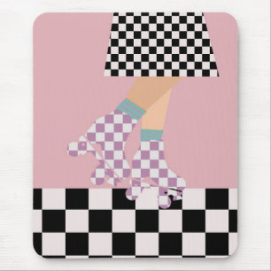 Modern Checkered Roller Skating Girl Art Checks Mouse Pad