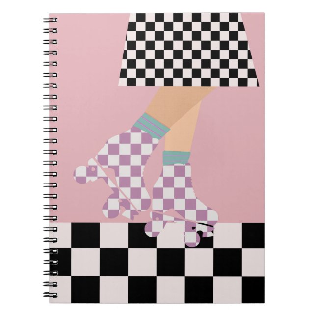 Modern Checkered Roller Skating Girl Art Checks   Notebook (Front)