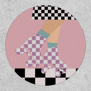 Modern Checkered Roller Skating Girl Art Checks    Patch