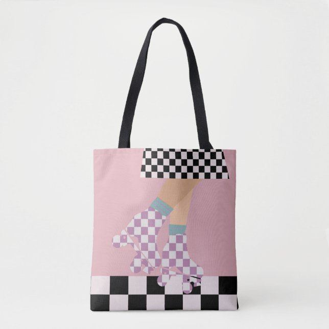 Modern Checkered Roller Skating Girl Art Checks    Tote Bag (Front)