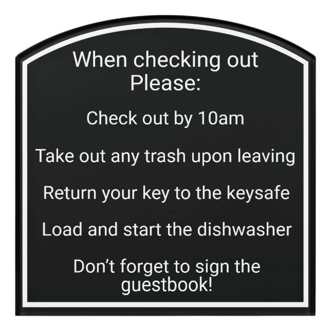 Modern Checkout Rules Vacation Rental Sign (Contour Front)