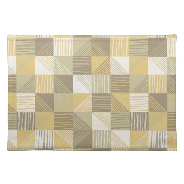 Modern Checks and Lines Butterscotch, Beige, Brown Cloth Placemat (Front)