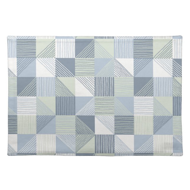 Modern Checks, Lines, Slate Blue, Sage Green Cloth Placemat (Front)