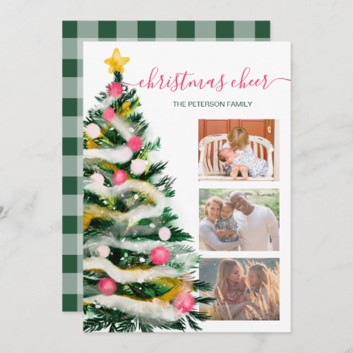 Modern Cheer Christmas tree watercolor 3 photos Card