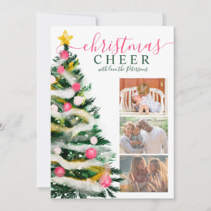Modern Cheer Christmas tree watercolor 3 photos Card