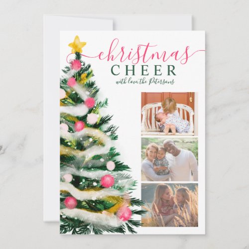 Modern Cheer Christmas tree watercolor 3 photos Card