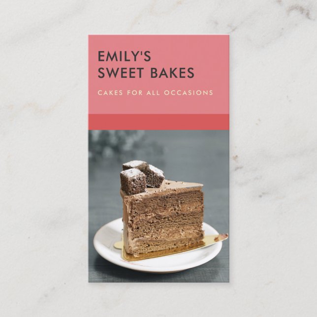 MODERN CHEERFUL BOLD RED PINK BAKERY CHEF PHOTO BUSINESS CARD (Front)