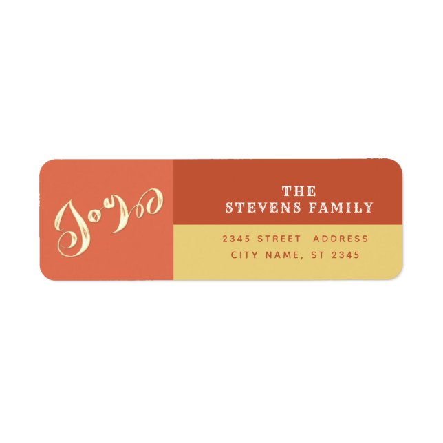 Modern cheerful color block holiday script joy   label (Front)