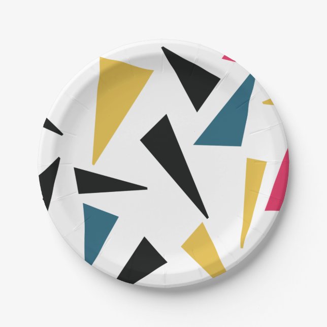 Modern, cheerful, fun, vibrant geometric pattern paper plates (Front)