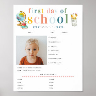 Modern Cheerful Lettering 1st Day of School Poster