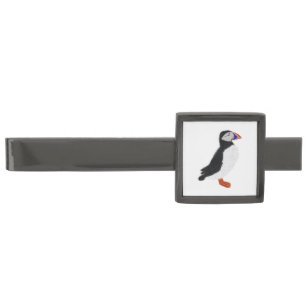 Modern cheerful puffin gunmetal finish tie bar