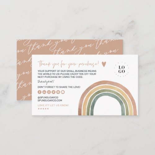 Modern Cheerful Rainbow Thank You Business Card