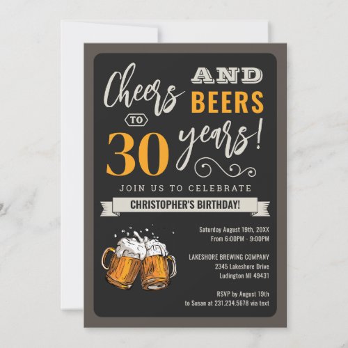 Modern Cheers and Beers 30th Birthday Invitation