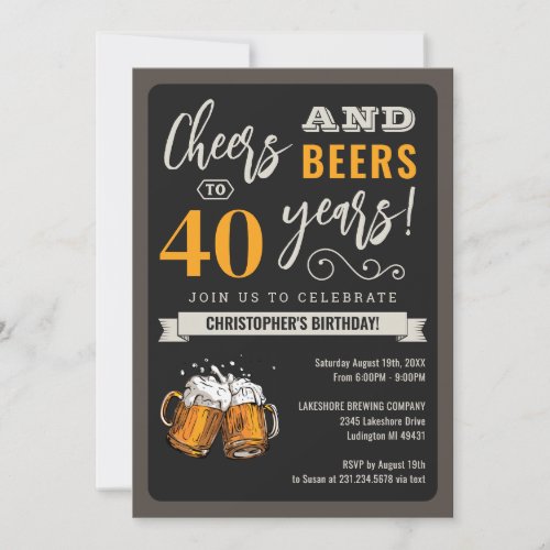Modern Cheers and Beers 40th Birthday Invitation