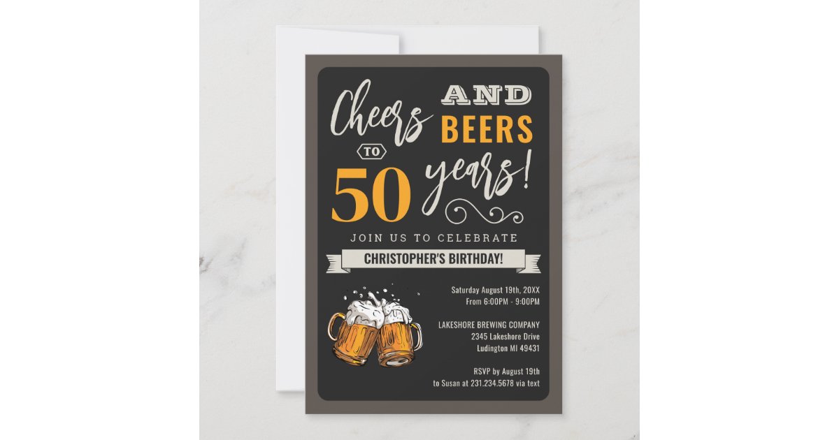 Modern Cheers and Beers 50th Birthday Invitation | Zazzle