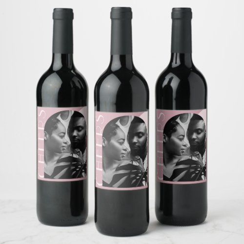 Modern Cheers Arch Photo Wedding  Wine Label