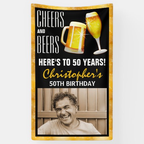 Modern Cheers  Beers Photo Birthday Party Door Banner